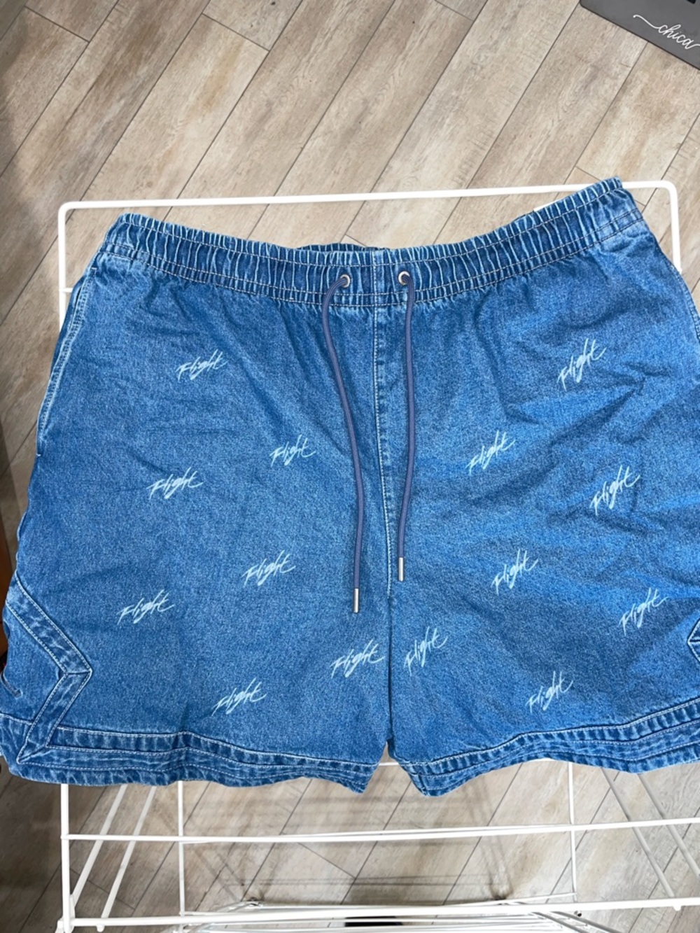 Nike Air Jordan Flight Heritage Men's Blue Denim Logo-Print Drawstring Shorts